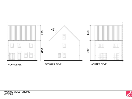 Gevelplan, klassieke woning, halfopen bebouwing Woestijnvink