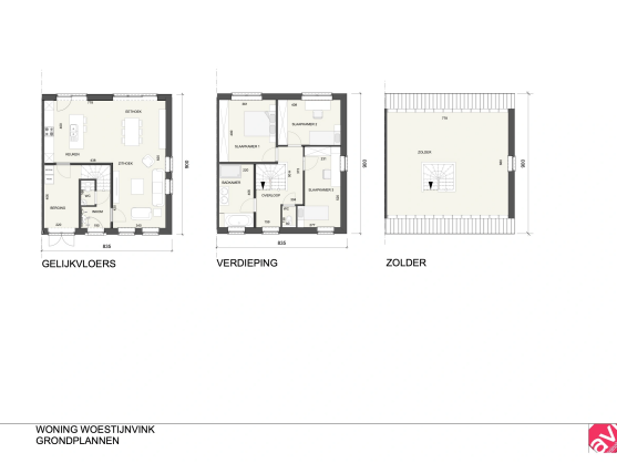 Grondplan, klassieke woning, halfopen bebouwing Woestijnvink