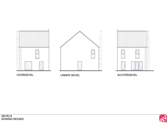 Gevelplan, eigentijdse woning, halfopen bebouwing Reiger