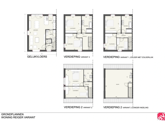 Grondplan, eigentijdse woning, halfopen bebouwing Reiger